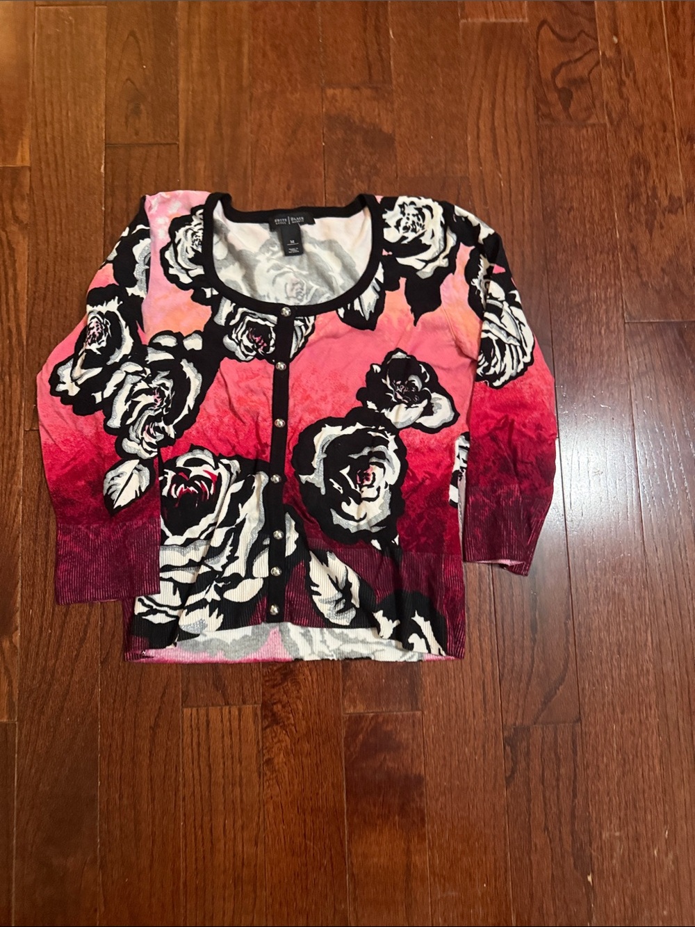 White House Black Market Pink Ombre Rose Button-Front Top
